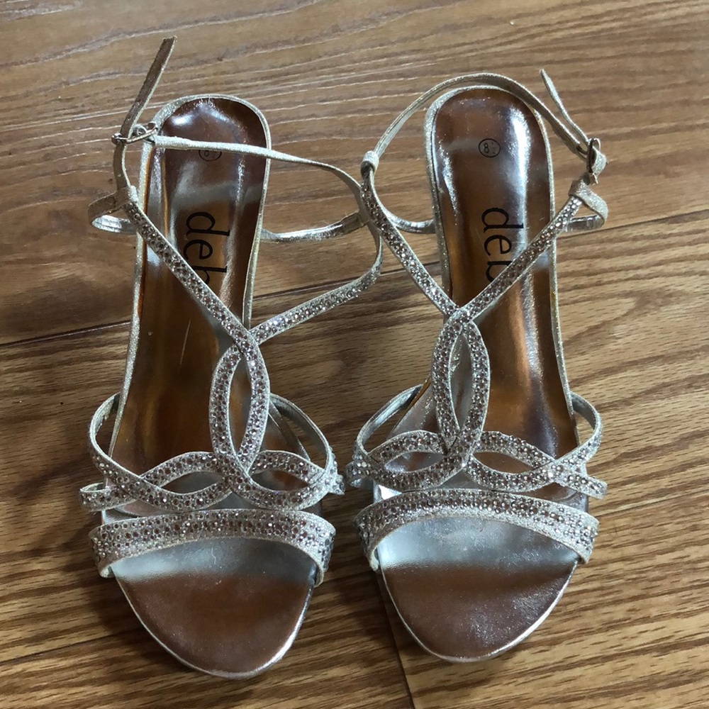 Women's short rhinestoned glitter heels